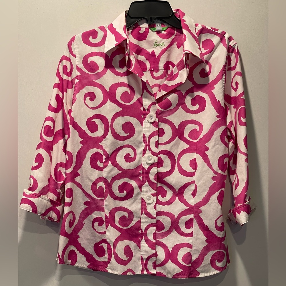 Foxcroft Fuchsia and White Blouse, Size 12